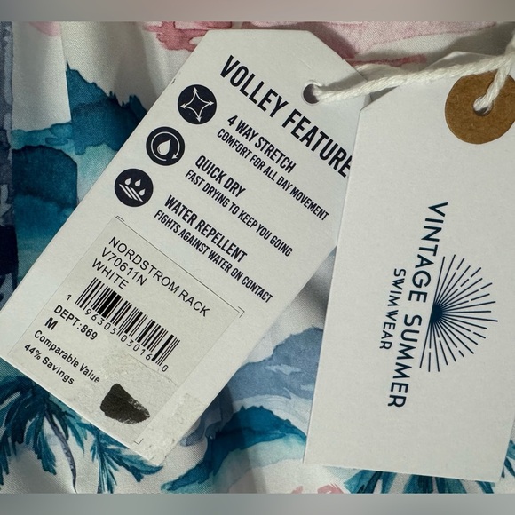 VINTAGE SUMMER 4-Way Stretch Volley Swim Trunk Shorts Tropical Men’s Medium NWT - Picture 4 of 12